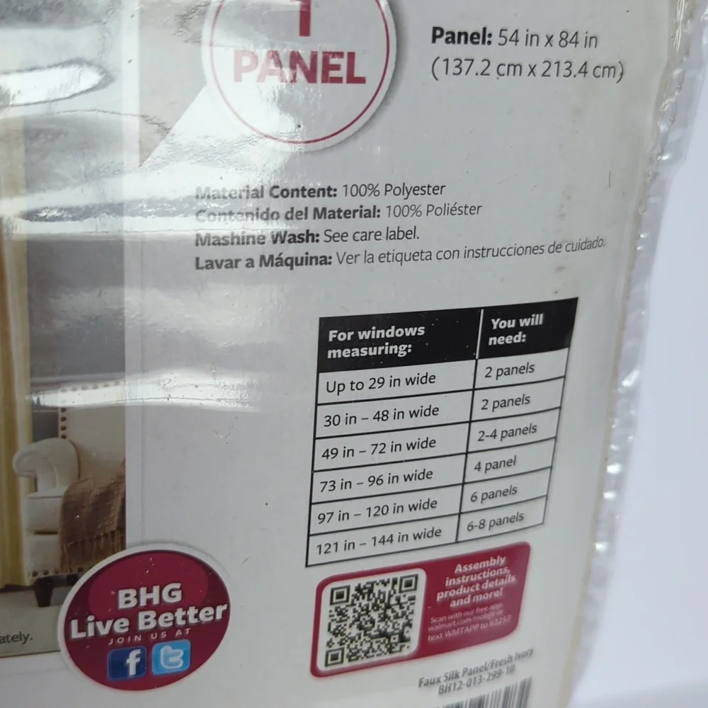 Better Homes and Gardens Panel Curtain Lined Faux Silk Fresh Ivory NEW